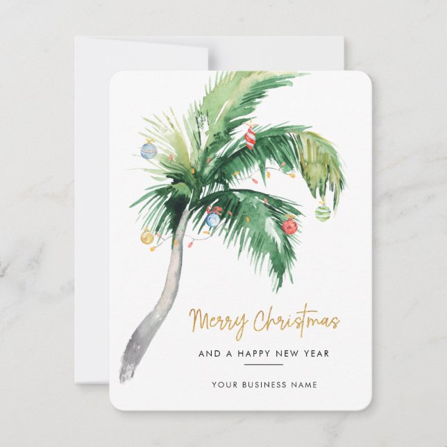 Cartes Pour Fêtes Annuelles Business Logo Palm Tree Watercolor Christmas (Devant)