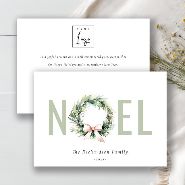 Cartes Pour Fêtes Annuelles Business Noel Christmas Wreath Logo d'entreprise (Créateur téléchargé)