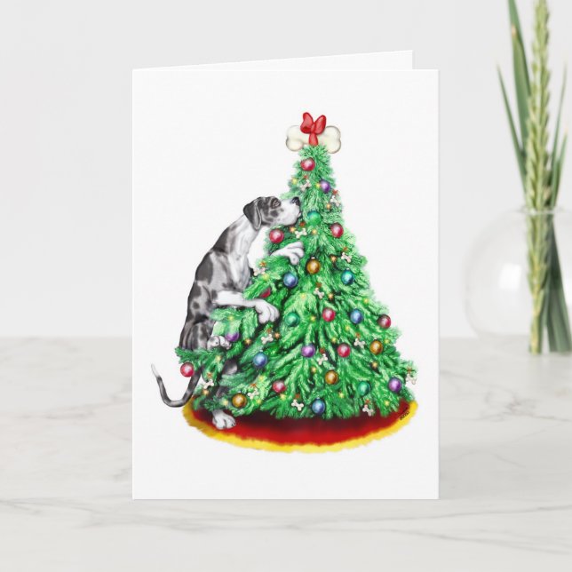 Cartes Pour Fêtes Annuelles Buts Merle UC de portée de Noël de great dane (Devant)