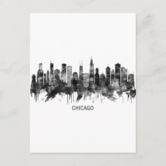 Cartes Pour Fêtes Annuelles BW de Chicago Illinois Skyline (Devant)