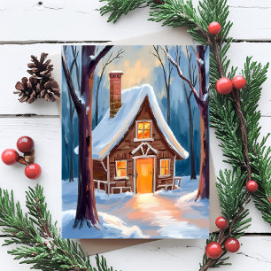 Cartes Pour Fêtes Annuelles Cabane dans les bois enneigés de Noël en hiver
