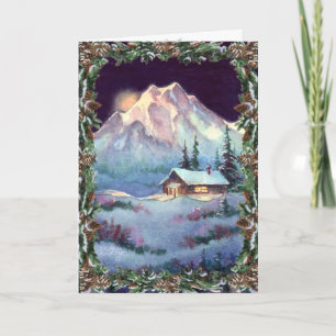 Cartes Pour Fêtes Annuelles CABANE DE BOIS ET GUIRLANDE D'HIVER par SHARON SHA