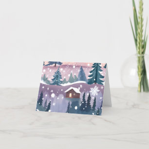 Cartes Pour Fêtes Annuelles Cabane de montagne enneigée aquarelle