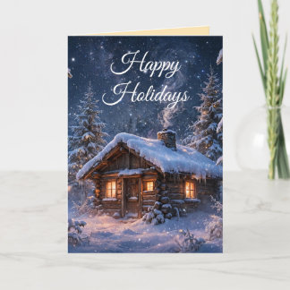 Cartes Pour Fêtes Annuelles Cabane magique dans les bois pour une nuit d'hiver