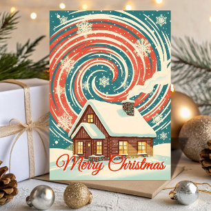 Cartes Pour Fêtes Annuelles Cabane Rétro d'Hiver Blizzard Noël
