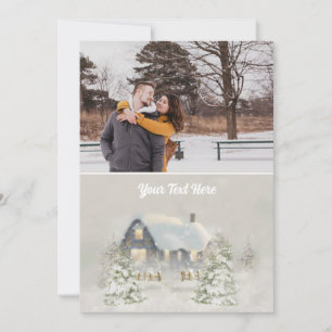 Cartes Pour Fêtes Annuelles Cabane rustique de Noël Solstice d'hiver Forêt