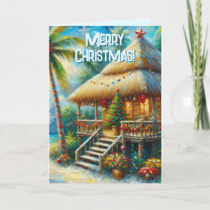 Cartes Pour Fêtes Annuelles Cabane Tropicale Noël Palm Tree Beach Lumières