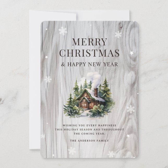 Cartes Pour Fêtes Annuelles Cabine de grumes rustiques en bois (Devant)