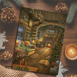 Cartes Pour Fêtes Annuelles Cabine de Noël de pays vintage