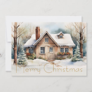 Cartes Pour Fêtes Annuelles Cabine de Noël joyeux dans un paysage enneigé