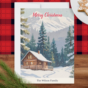 Cartes Pour Fêtes Annuelles Cabine de Noël rustique de campagne enneigée en hi