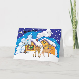 Cartes Pour Fêtes Annuelles cabine de rondin de cerfs communs