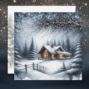 Cartes Pour Fêtes Annuelles Cabine du journal festif dans les bois d'hiver Noë