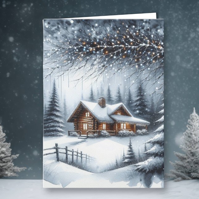 Cartes Pour Fêtes Annuelles Cabine du journal festif dans les bois d'hiver Noë (Créateur téléchargé)