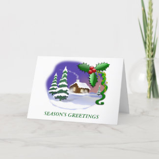 Cartes Pour Fêtes Annuelles Cabine neigeux avec arbres