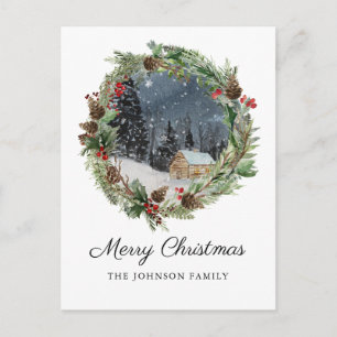 Cartes Pour Fêtes Annuelles Cabine rustique de la montagne d'hiver de Noël