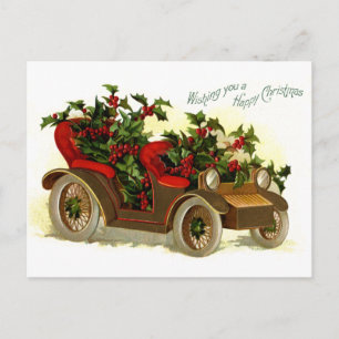 Cartes Pour Fêtes Annuelles Cabriolet Rempli De Noël Vintage Holly