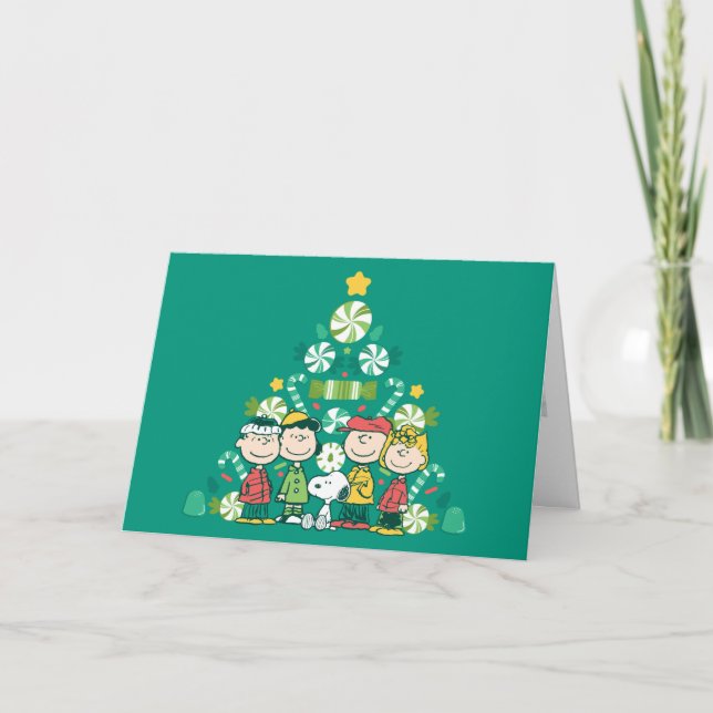 Cartes Pour Fêtes Annuelles cacahuètes | Arbre de Noël de menthe poivrée (Devant)