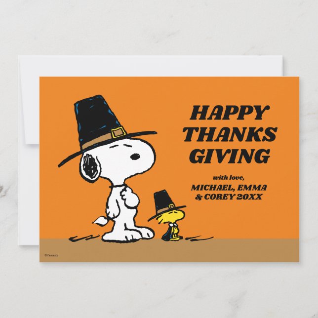 Cartes Pour Fêtes Annuelles cacahuètes | Bons thanksgivings pèlerins (Devant)