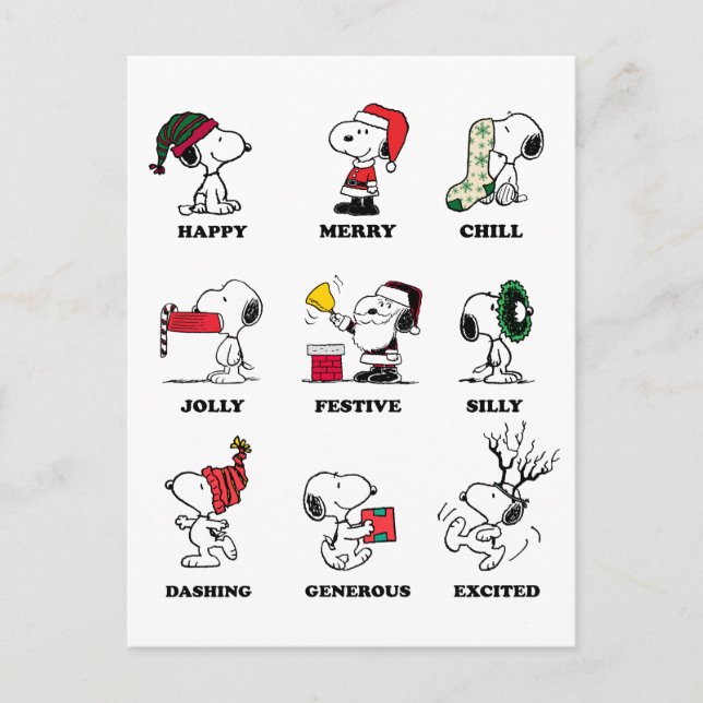 Cartes Pour Fêtes Annuelles cacahuètes | Snoopy Christmas Holiday Moods (Devant)