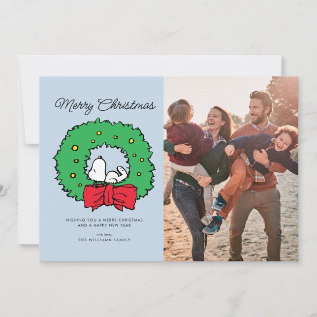 Cartes Pour Fêtes Annuelles cacahuètes | Snoopy Christmas Wreath (Devant)