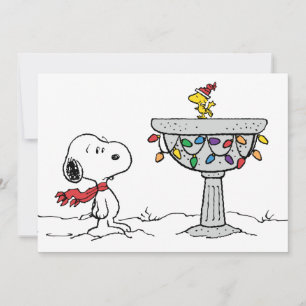 Cartes Pour Fêtes Annuelles cacahuètes   Snoopy & Woodstock Froid Birdbath