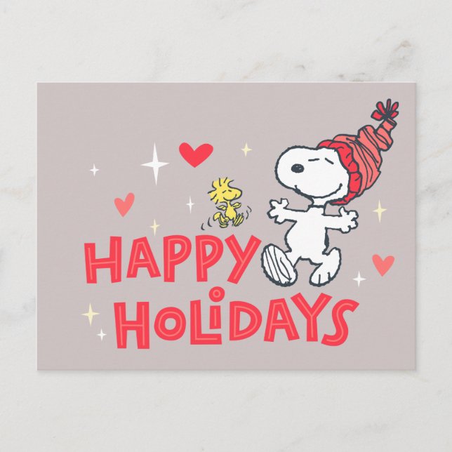 Cartes Pour Fêtes Annuelles cacahuètes | Snoopy & Woodstock Joyeuses Fêtes (Devant)