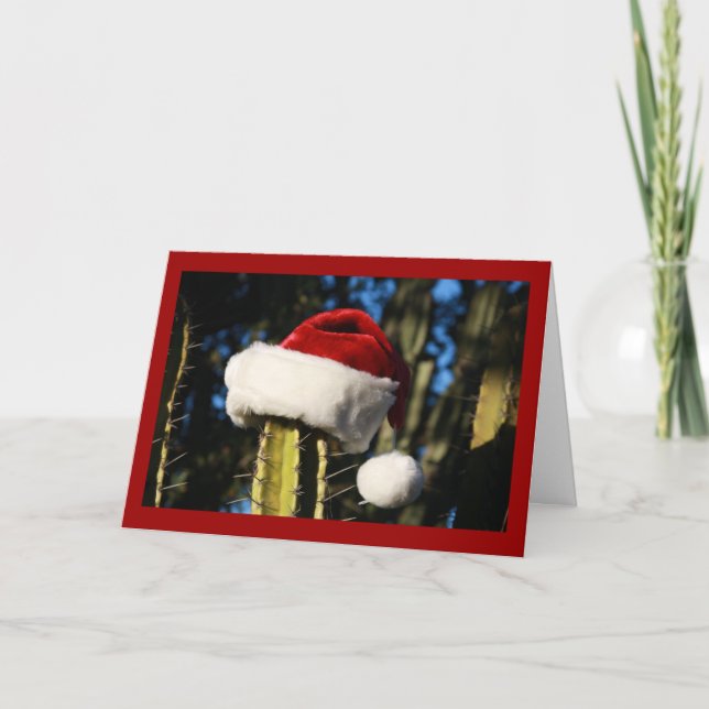 Cartes Pour Fêtes Annuelles Cactus de casquette de Père Noël (Devant)