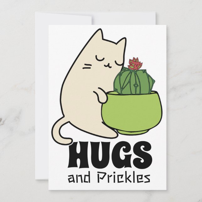 Cartes Pour Fêtes Annuelles Cactus embrassant Cat serrés et poussins (Devant)