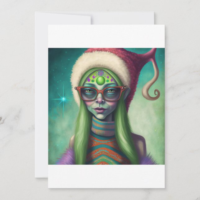 Cartes Pour Fêtes Annuelles Cadeau Alien Noël Hippie Elf. T-shirts (Devant)