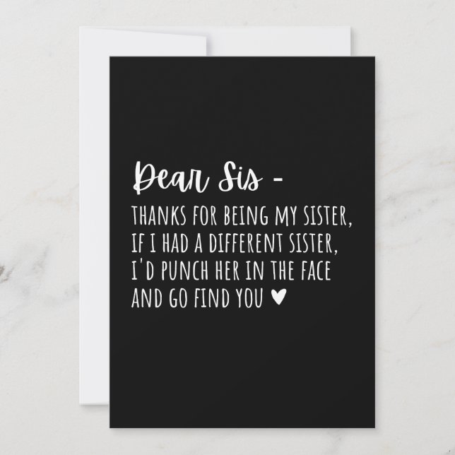 Cartes Pour Fêtes Annuelles Cadeau D'Appréciation Pour Soeurs. (Devant)