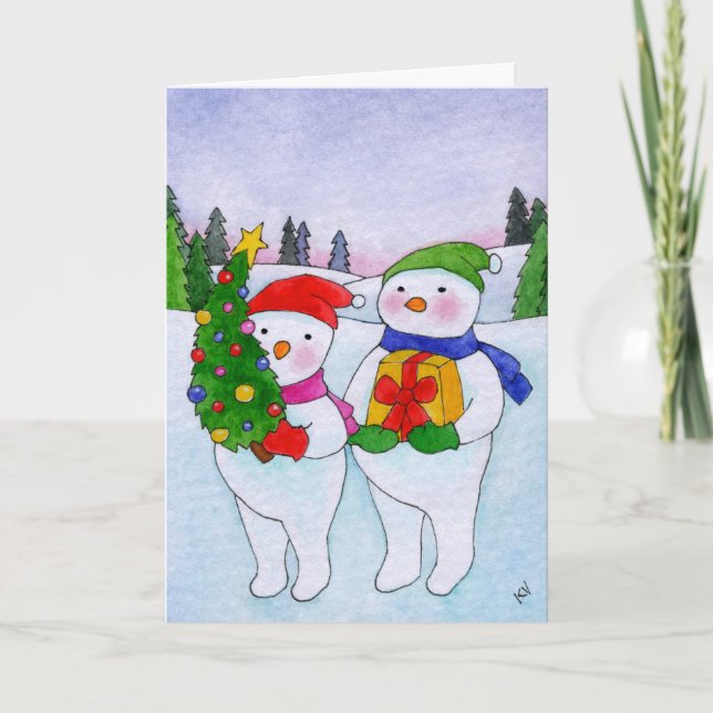 Cartes Pour Fêtes Annuelles Cadeau d'Arbre de Noël des neigeurs mignons (Devant)