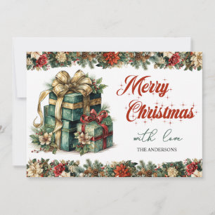 Cartes Pour Fêtes Annuelles Cadeau de Noël rustique vert et or élégant cadeau 