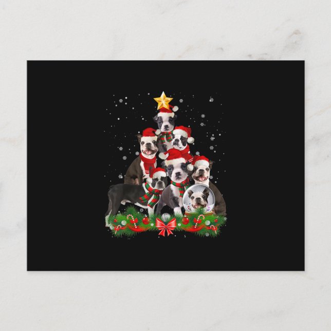 Cartes Pour Fêtes Annuelles Cadeau drôle de chien Boston Terrier arbre de Noël (Devant)
