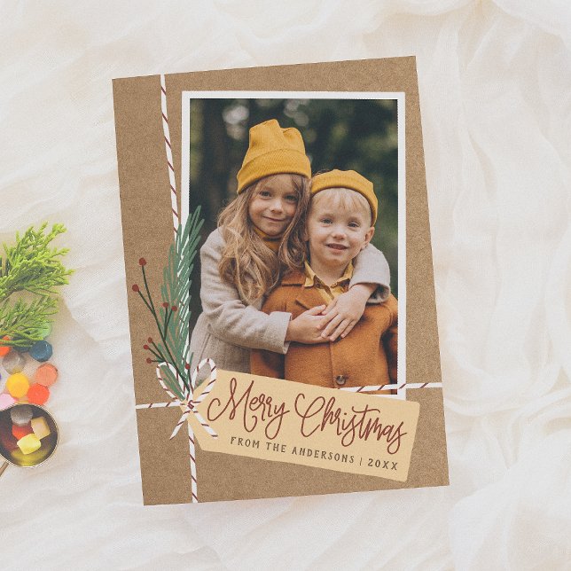 Cartes Pour Fêtes Annuelles Cadeau et Bow Joyeux Noël Photo de Noël (Créateur téléchargé)