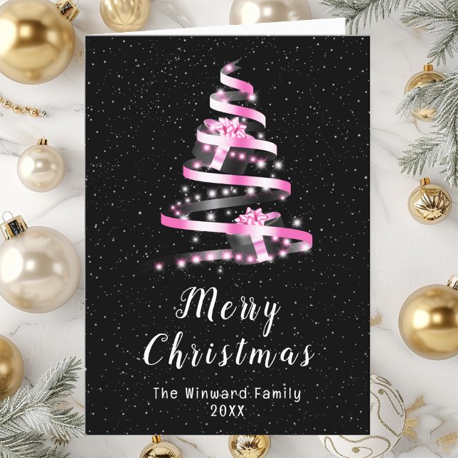 Cartes Pour Fêtes Annuelles Cadeau rose et noir Ruban Joyeux Noël (Créateur téléchargé)