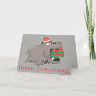 Cartes Pour Fêtes Annuelles Cadeau vert de Noël hippo