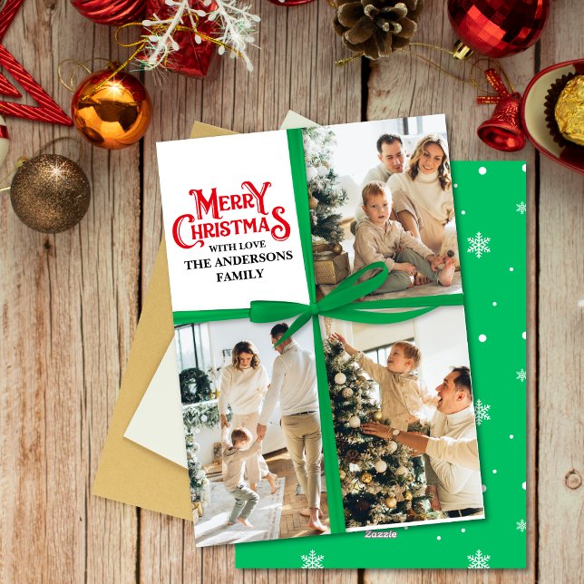 Cartes Pour Fêtes Annuelles Cadeau Vert Enveloppé Famille Collage photo Noël (Créateur téléchargé)