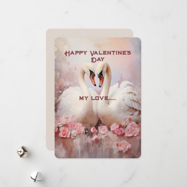 Cartes Pour Fêtes Annuelles Cadeaux de la Saint-Valentin aux cygnes blancs (Devant/Arrière en situation)