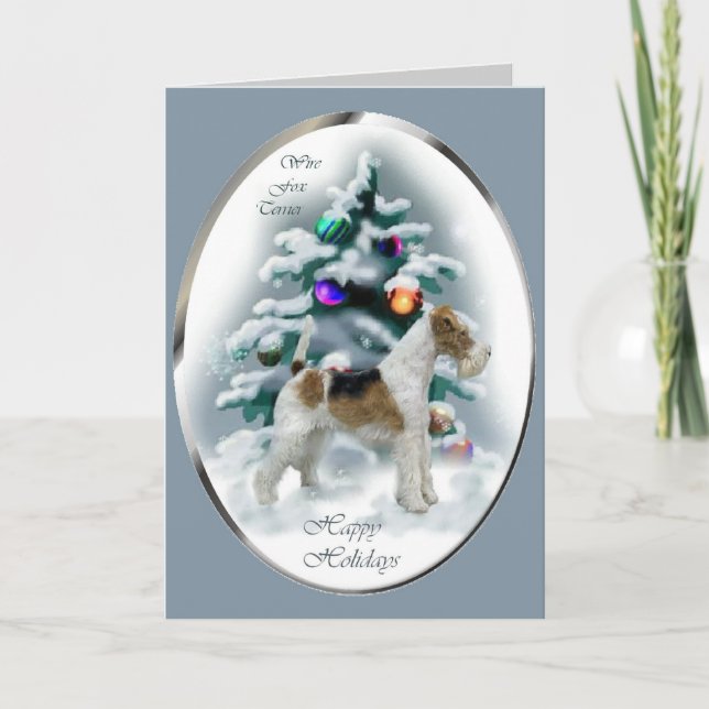 Cartes Pour Fêtes Annuelles Cadeaux de Noël de Fox Terrier de fil (Devant)
