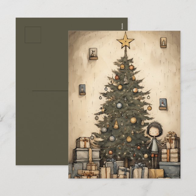 Cartes Pour Fêtes Annuelles Cadeaux De Noël Sous L'Arbre (Devant / Derrière)