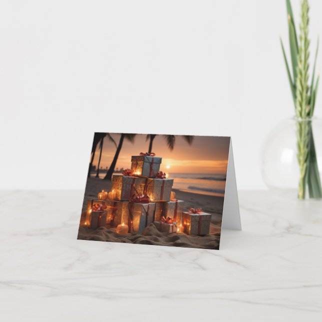 Cartes Pour Fêtes Annuelles Cadeaux de Noël sur la plage au crépuscule (Devant)