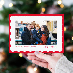 Cartes Pour Fêtes Annuelles Cadre à bord ondulé photo mignonne de Noël rouge