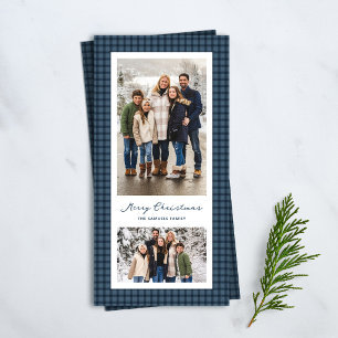 Cartes Pour Fêtes Annuelles Cadre à carreaux bleus avec deux photos Joyeux Noë