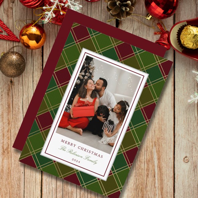 Cartes Pour Fêtes Annuelles Cadre à carreaux vert et rouge Joyeux Noël (Créateur téléchargé)