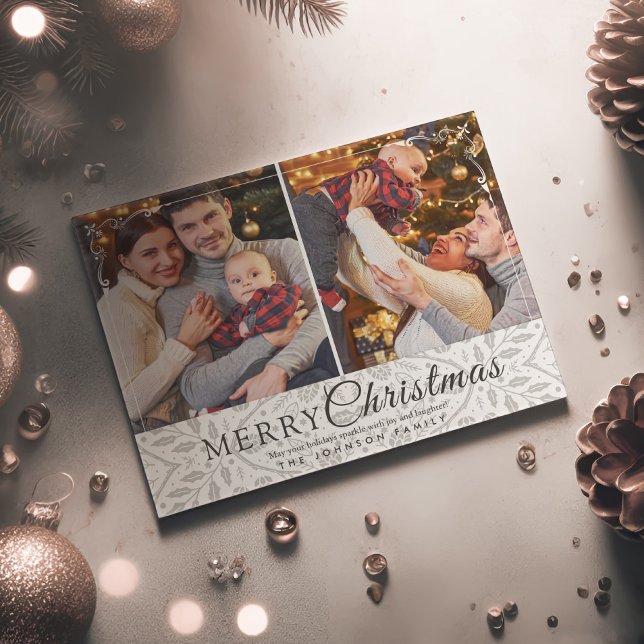 Cartes Pour Fêtes Annuelles Cadre blanc simple et élégant 2 Photo Noël (Créateur téléchargé)