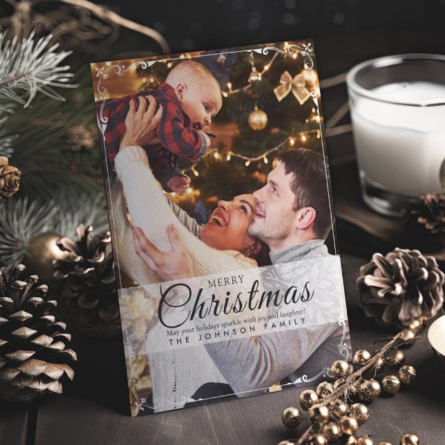 Cartes Pour Fêtes Annuelles Cadre blanc simple et élégant Photo Noël (Créateur téléchargé)