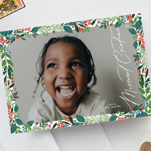 Cartes Pour Fêtes Annuelles cadre botanique élégant baie photo de noël