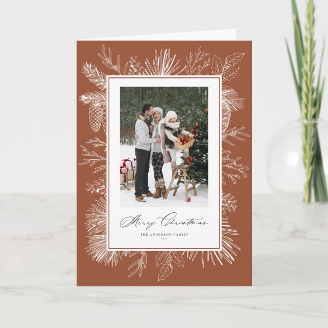 Cartes Pour Fêtes Annuelles Cadre botanique en terre cuite Photo Noël (Devant)