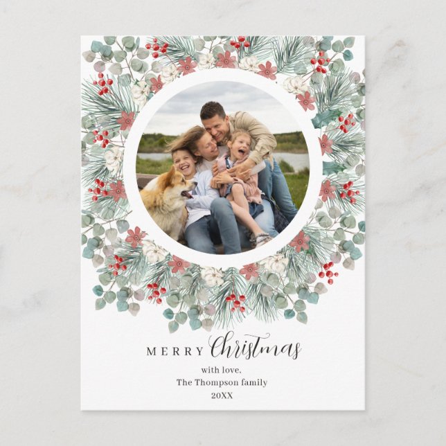 Cartes Pour Fêtes Annuelles Cadre botanique rustique et élégant de Noël Holi (Devant)